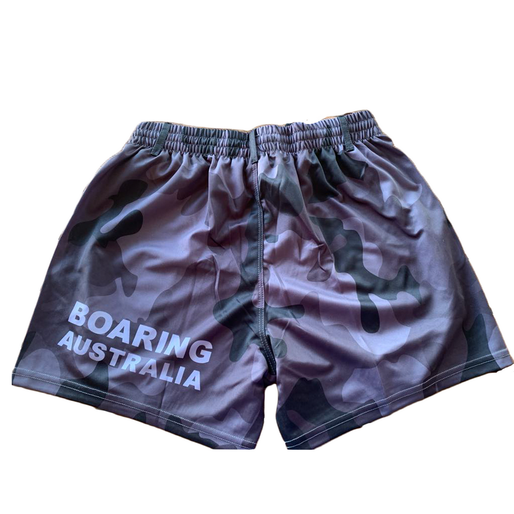 GREY CAMO FOOTY SHORTS BELT LOOPS Boaring Australia
