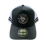 LOW PROFILE TRUCKERS HAT  round logo- BLACK AND WHITE NEW LOGO