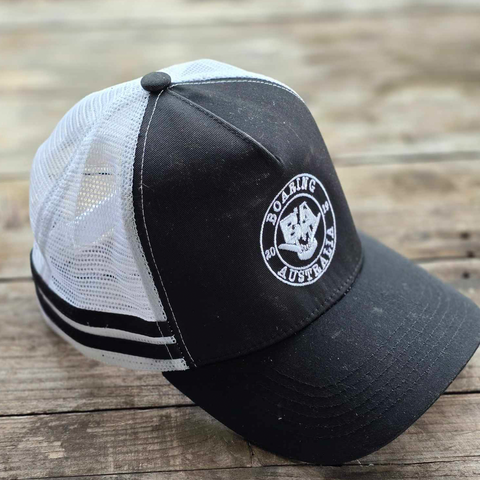 LOW PROFILE TRUCKERS HAT  round logo- BLACK AND WHITE NEW LOGO