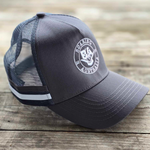 LOW PROFILE TRUCKERS HAT round logo- Charcoal 2 stripes