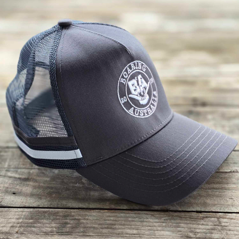 LOW PROFILE TRUCKERS HAT round logo- Charcoal 2 stripes