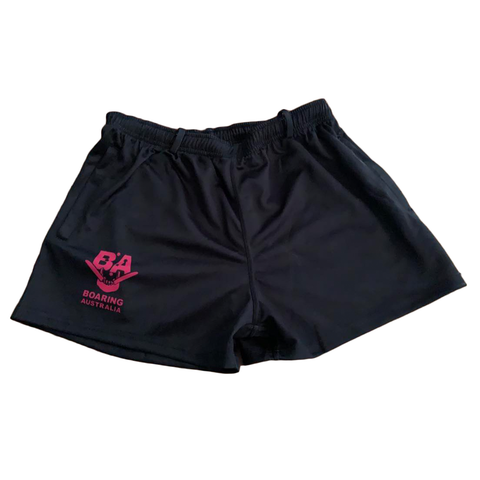 BLACK PINK FOOTY SHORTS BELT LOOPS AND ZIP POCKETS